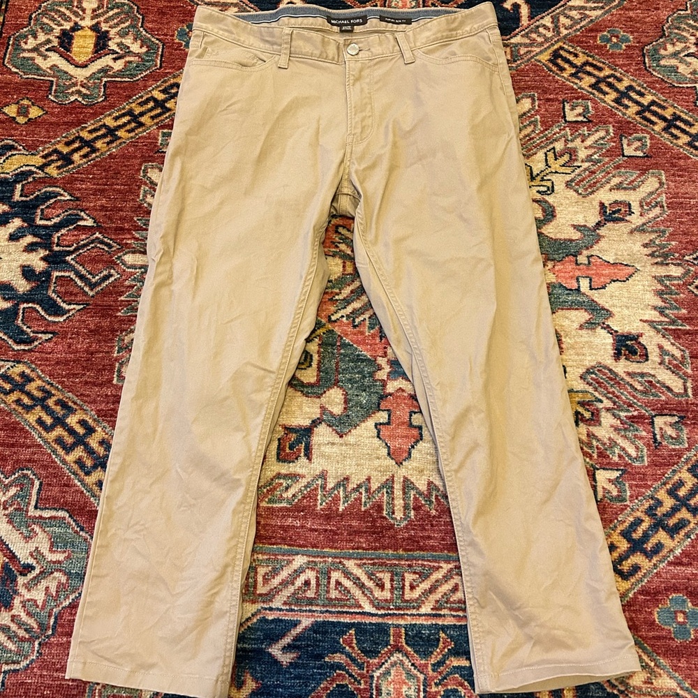Michael Kors Khaki Parker Slim Fit Pants Size 33/30